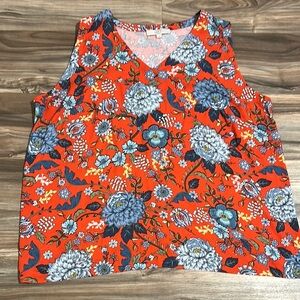 Loft Plus Blouse Top V Neck Floral Sleeveless Rayon Red Floral Women’s Size 26
